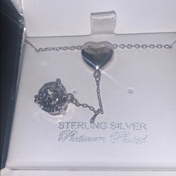Sterling silver platinum plated necklace CZ new - Picture 3 of 5